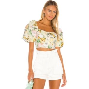 New Multicolor Floral Print Short Blouse Square Neck Puff Sleeve NWT